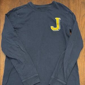 Janie and Jack Navy Long Sleeve Shirt with Yellow J Patch